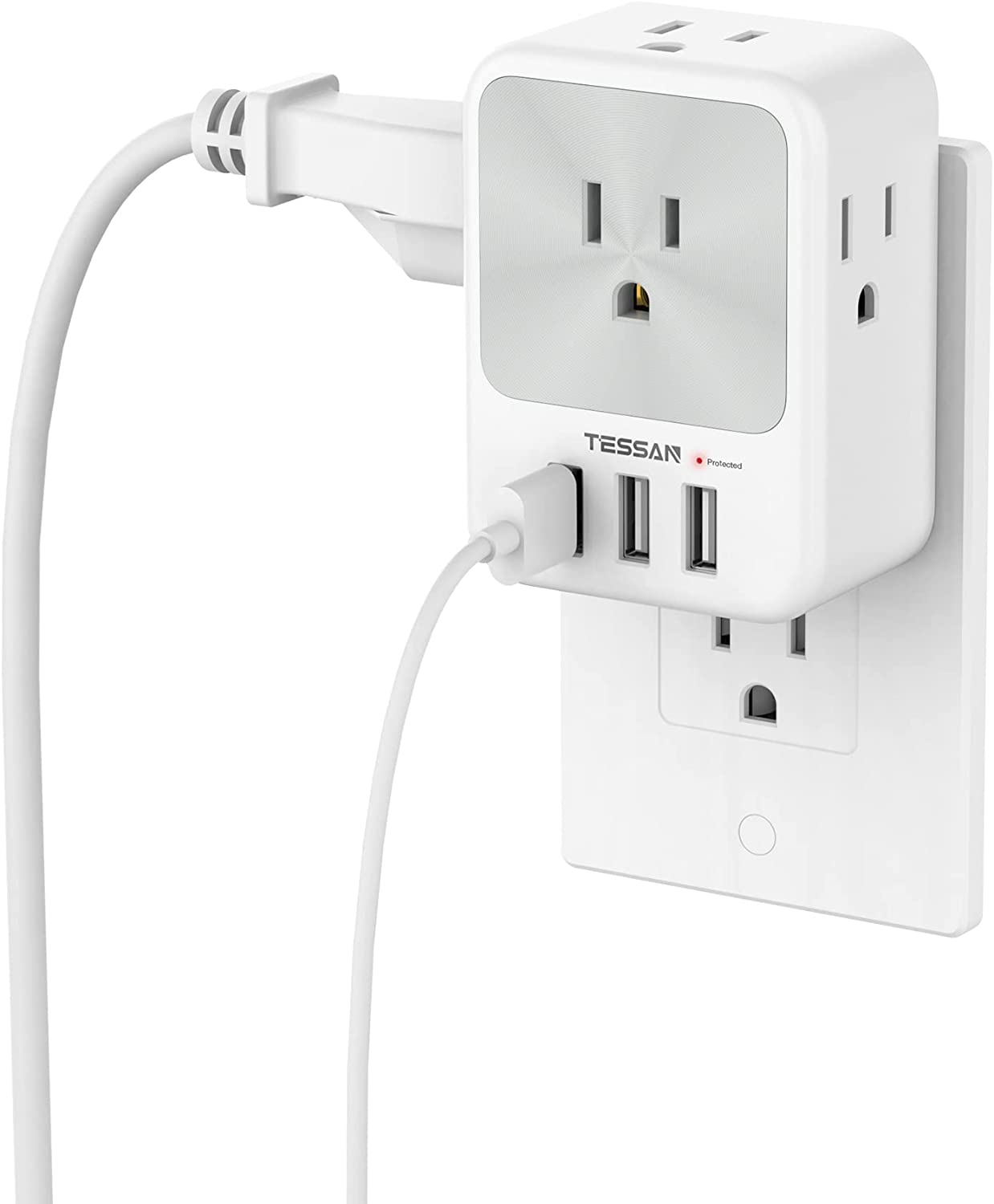 Multi Plug Outlet Splitter with USB, 4 Electrical Outlet Extender Surge Protector with 3 USB Wall Charger