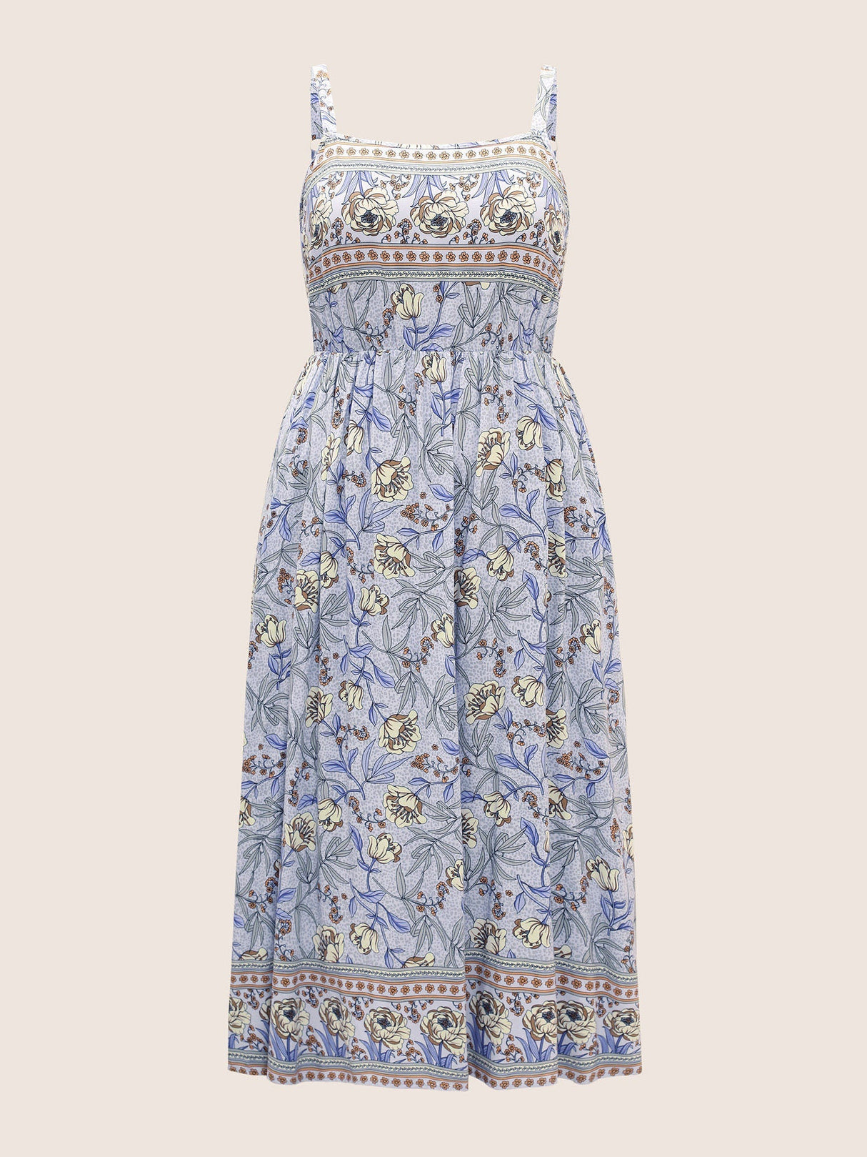 Floral Elastic Waist Adjustable Straps Cami Dress