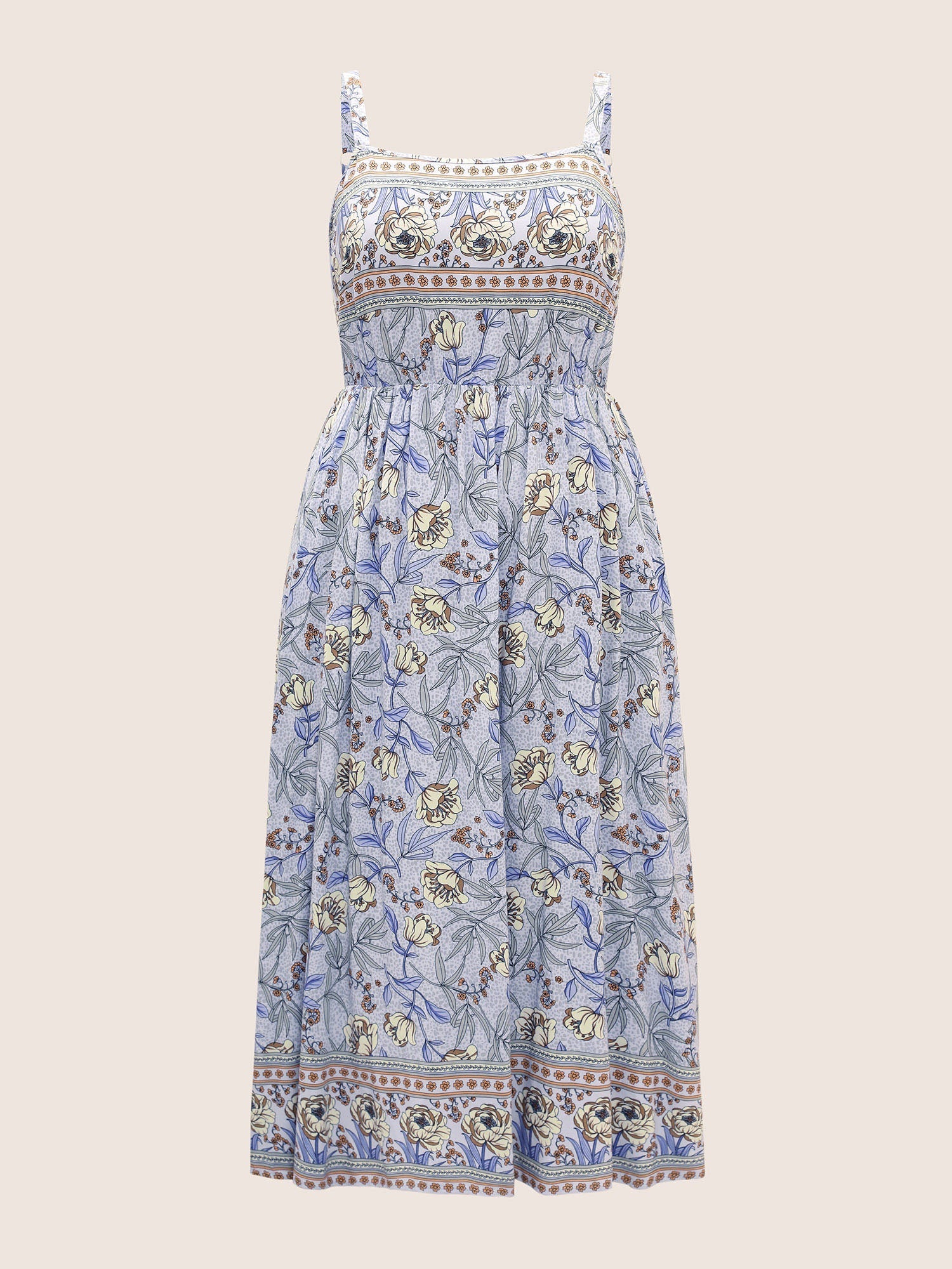 Floral Elastic Waist Adjustable Straps Cami Dress