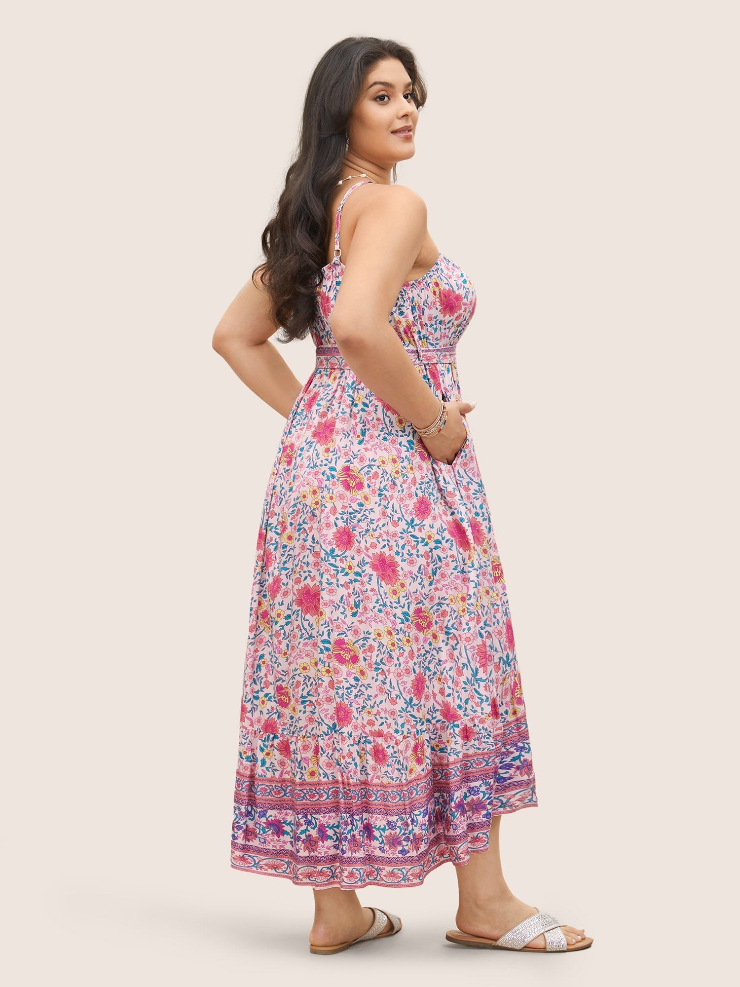 Floral Elastic Waist Patchwork Cami Dress