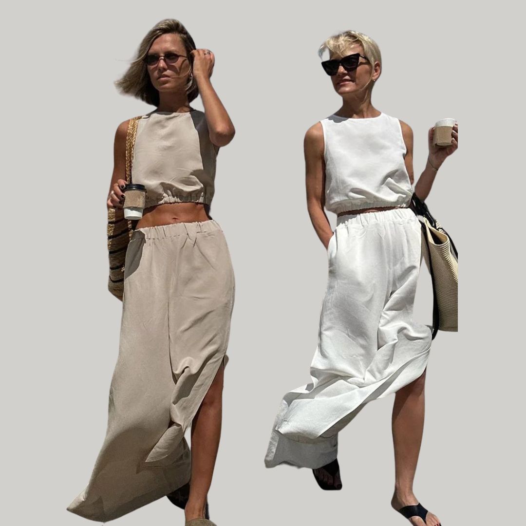 Ivy - Casual linen two-piece set with sleeveless top