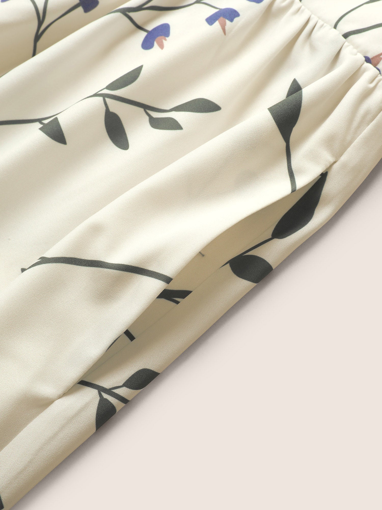Plants Print Elastic Waist Gathered Wrap Dress