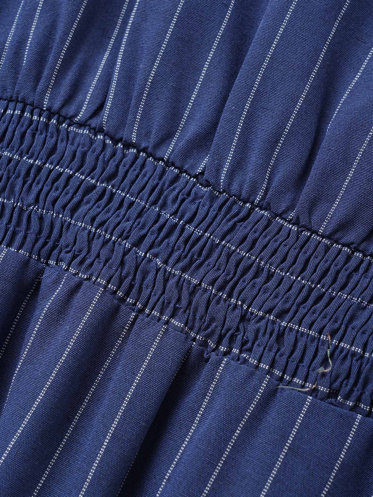 Striped V Neck Slit Hem Shirred Dress