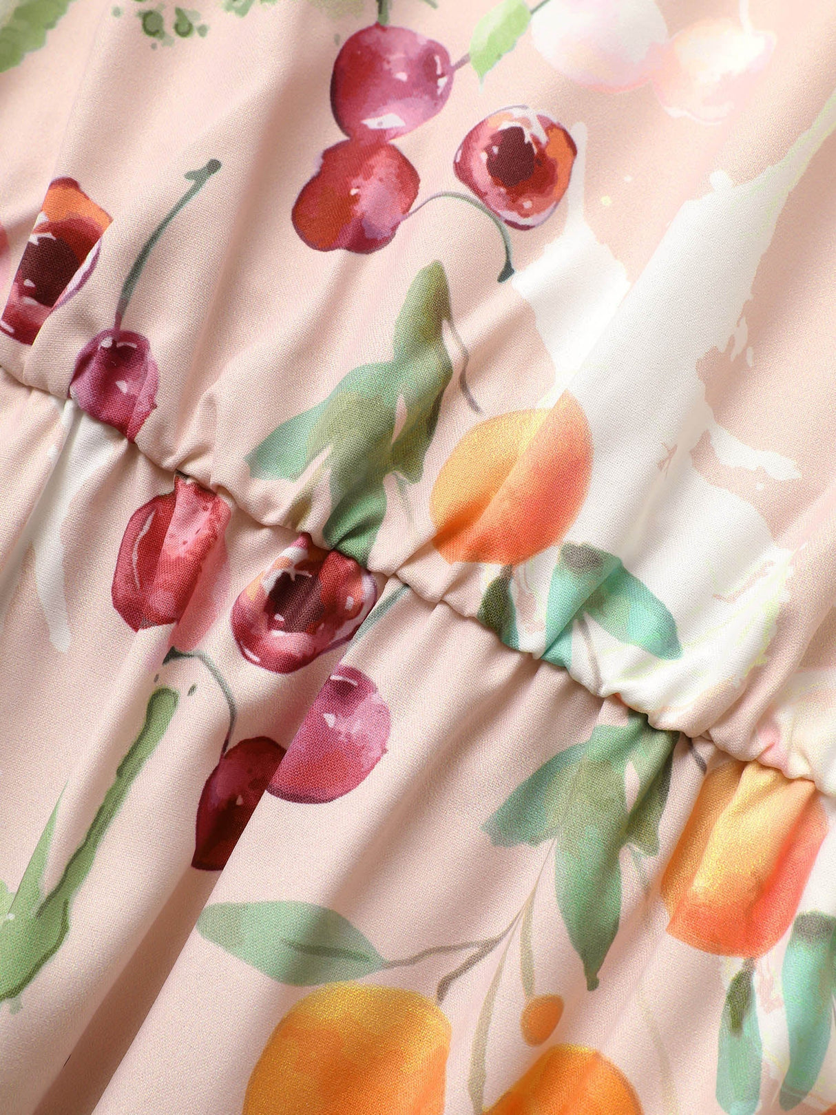 Fruits Print Elastic Waist Belted Pocket Dress