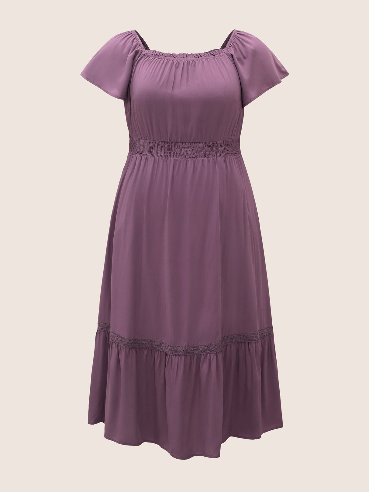 Solid Cap Sleeve Shirred Frill Trim Dress