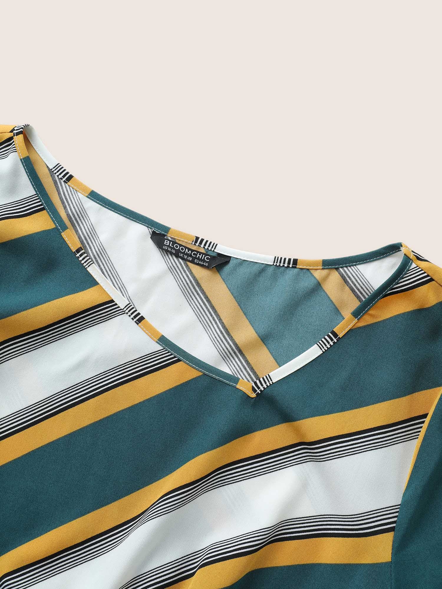 Striped Contrast Asymmetrical Neck Belted Dress