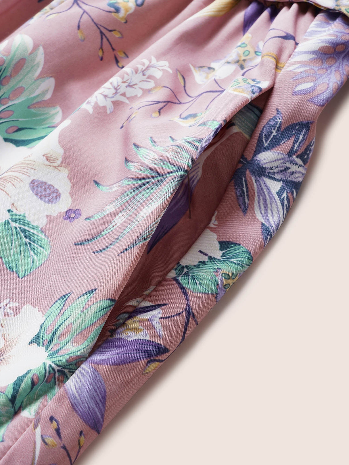 Floral Belted Adjustable Straps Layered Hem Dress