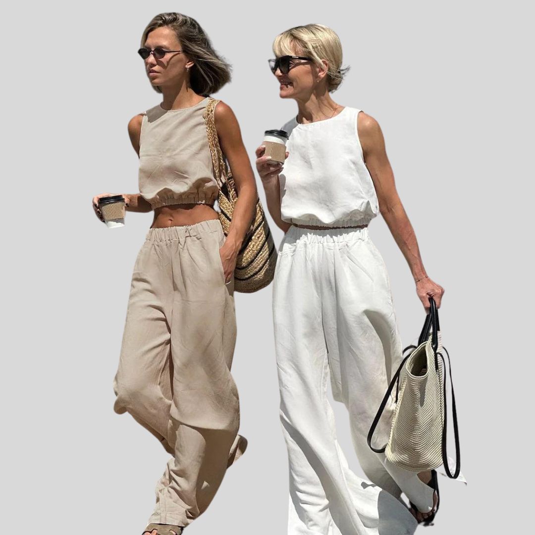 Ivy - Casual linen two-piece set with sleeveless top