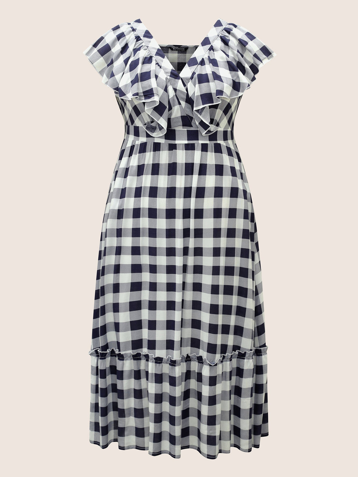Plaid Elastic Waist Patchwork Ruffle Cap Sleeve Dress