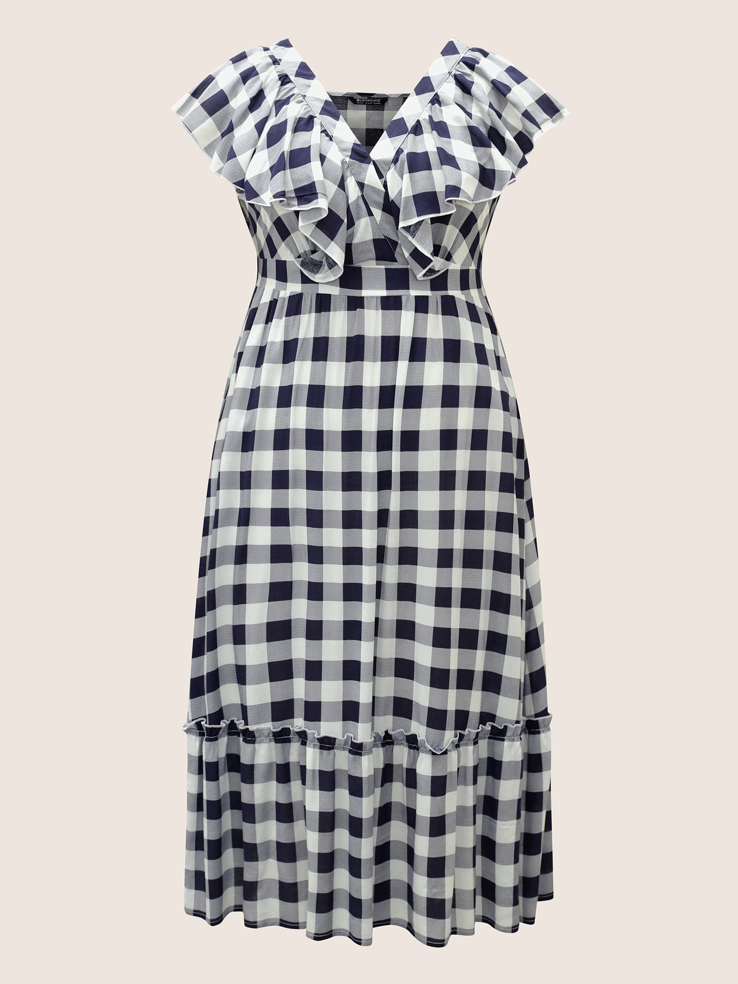 Plaid Elastic Waist Patchwork Ruffle Cap Sleeve Dress