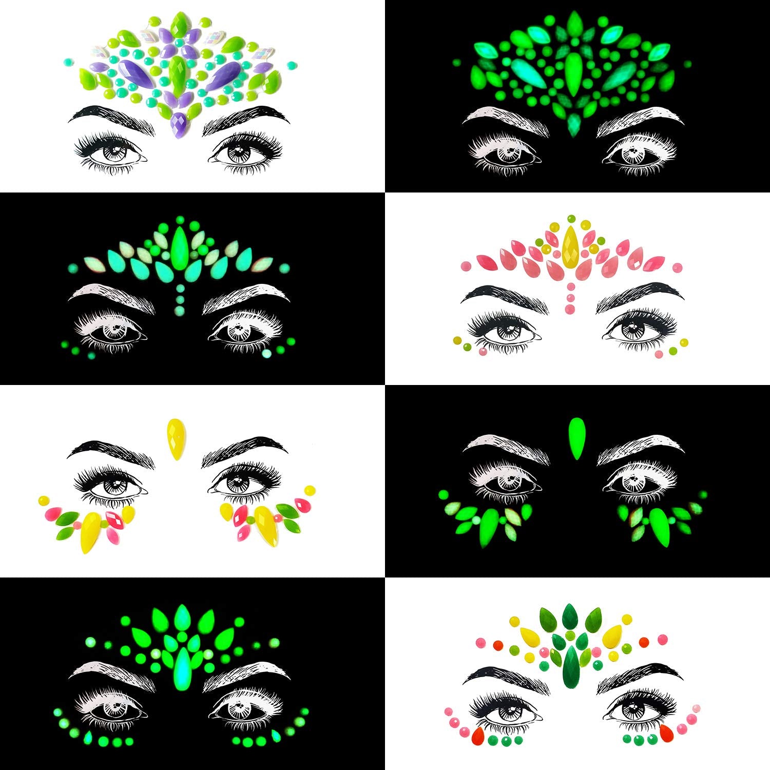 Mermaid Face Jewels Rhinestones Temporary Crystal Stickers Decorations