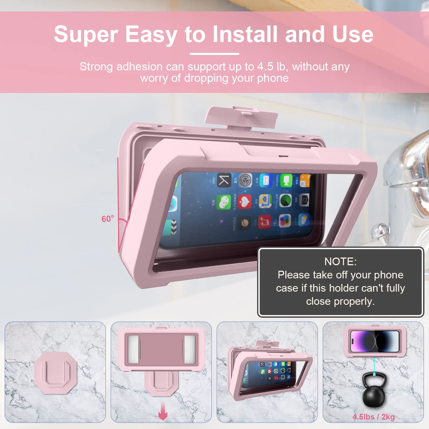 360° Rotation Shower Phone Case, Anti-Fog High Sensitivity Cover Mount Box for Bathroom