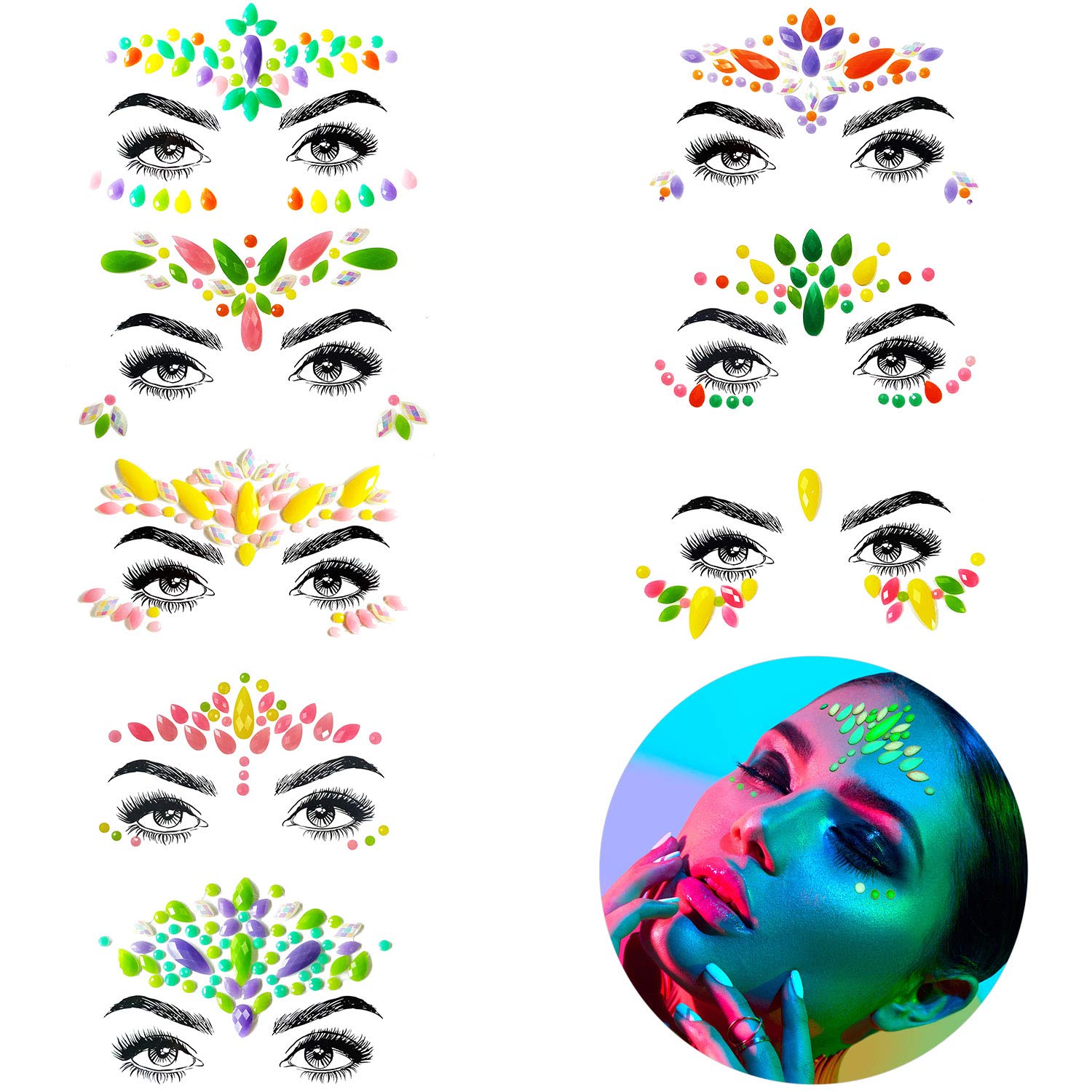 Mermaid Face Jewels Rhinestones Temporary Crystal Stickers Decorations
