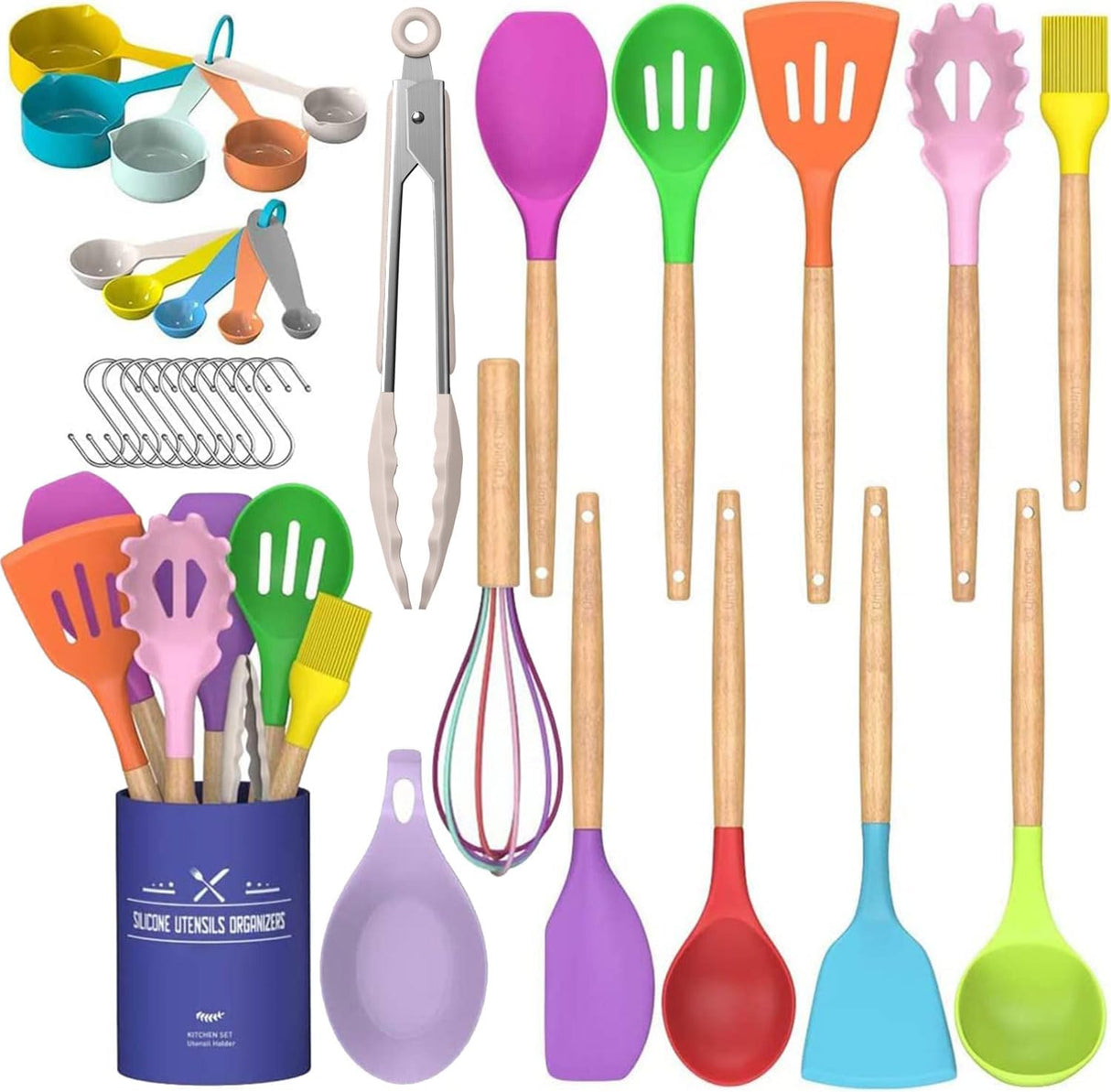 33 pcs Non-Stick Silicone Cooking Kitchen Utensils Spatula Set with Holder