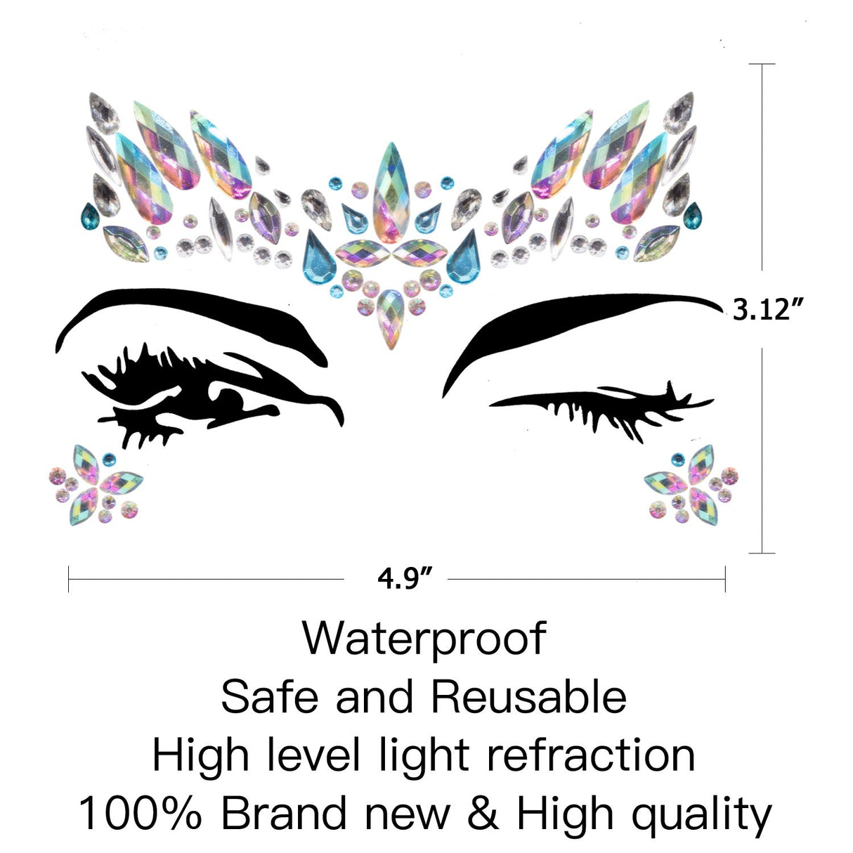Mermaid Face Jewels Rhinestones Temporary Crystal Stickers Decorations