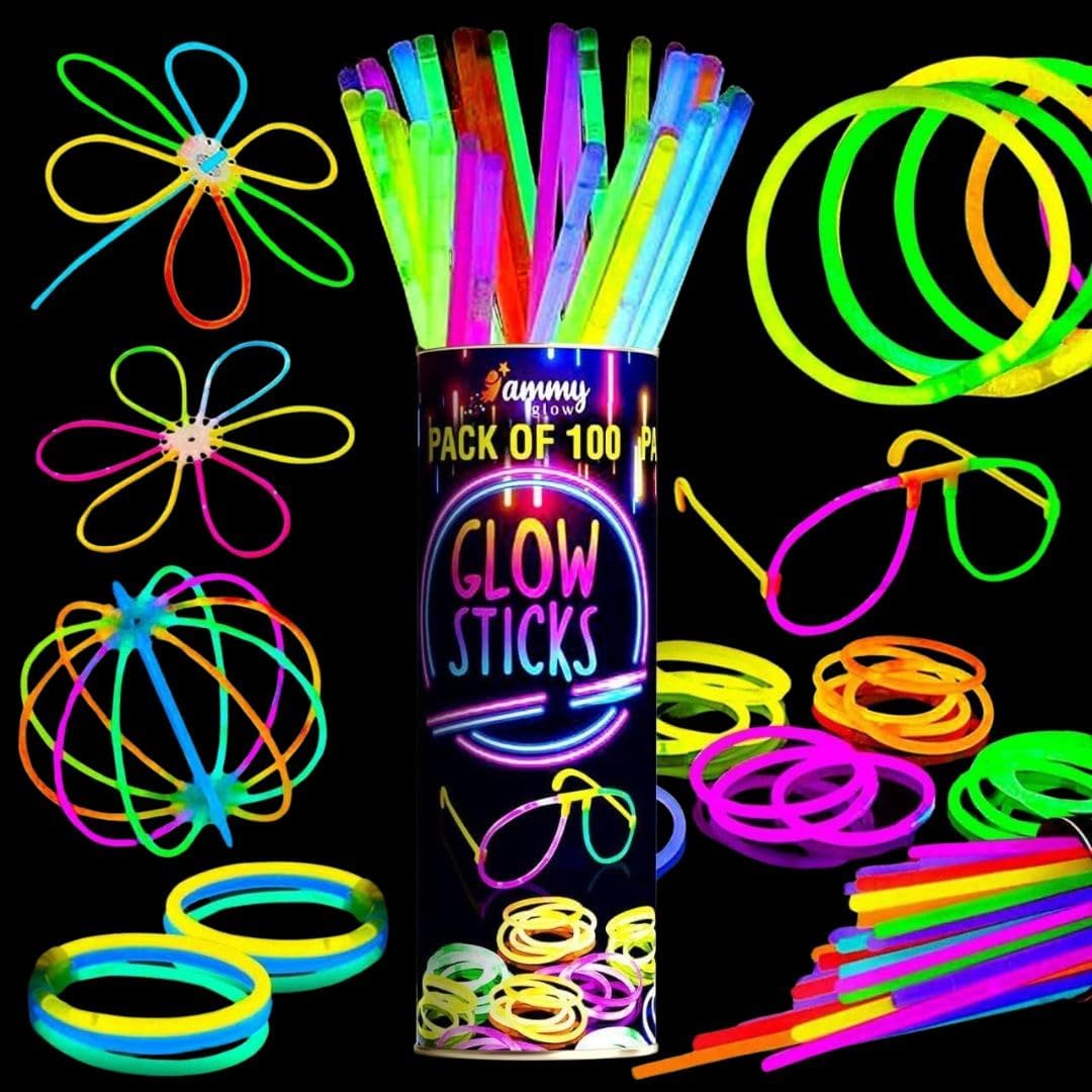 100 Glow Sticks Bulk - Glow in The Dark Party Supplies