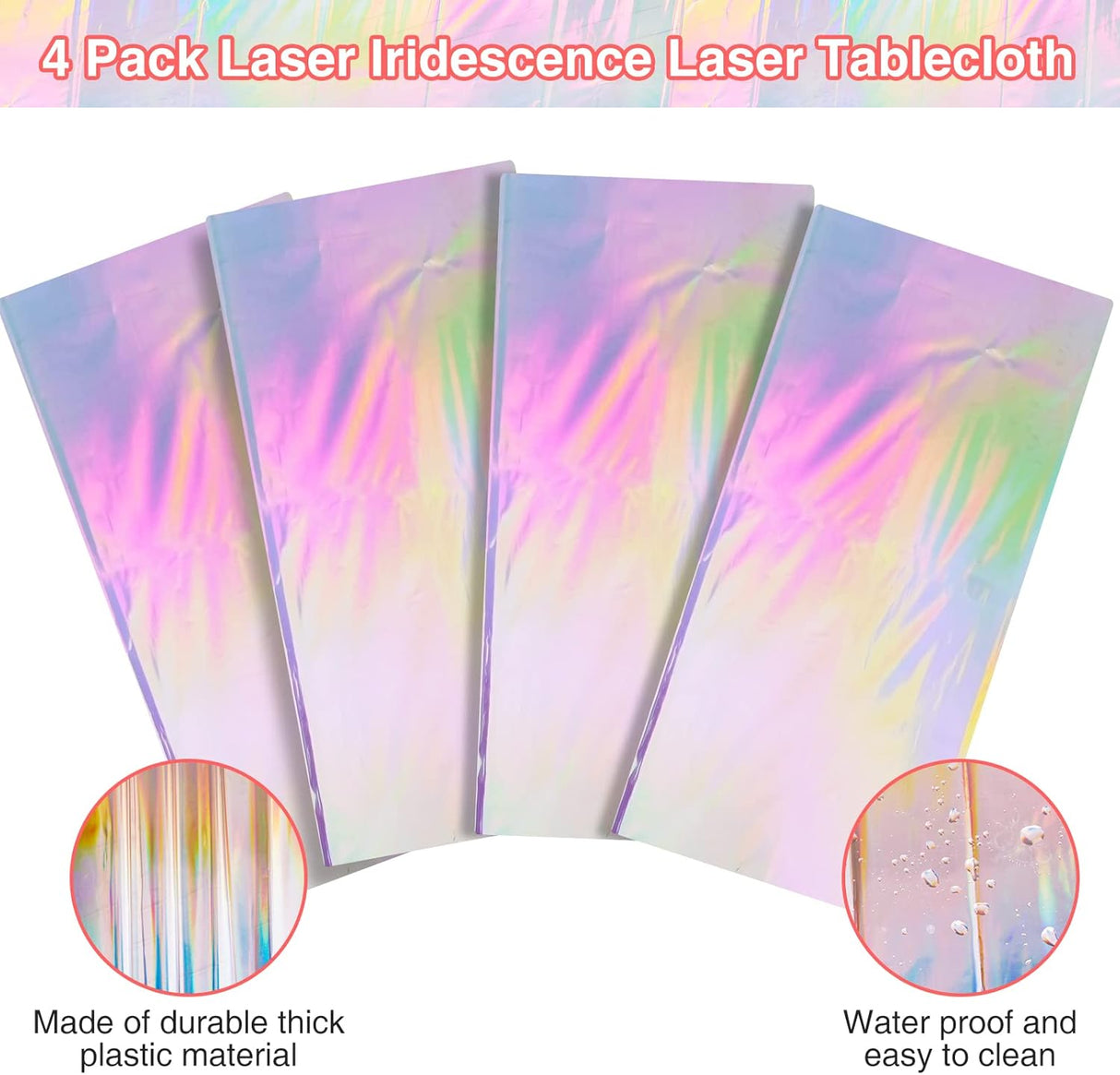 4 Pack Iridescent Plastic Tablecloths Shiny Disposable Laser Rectangle Table Covers