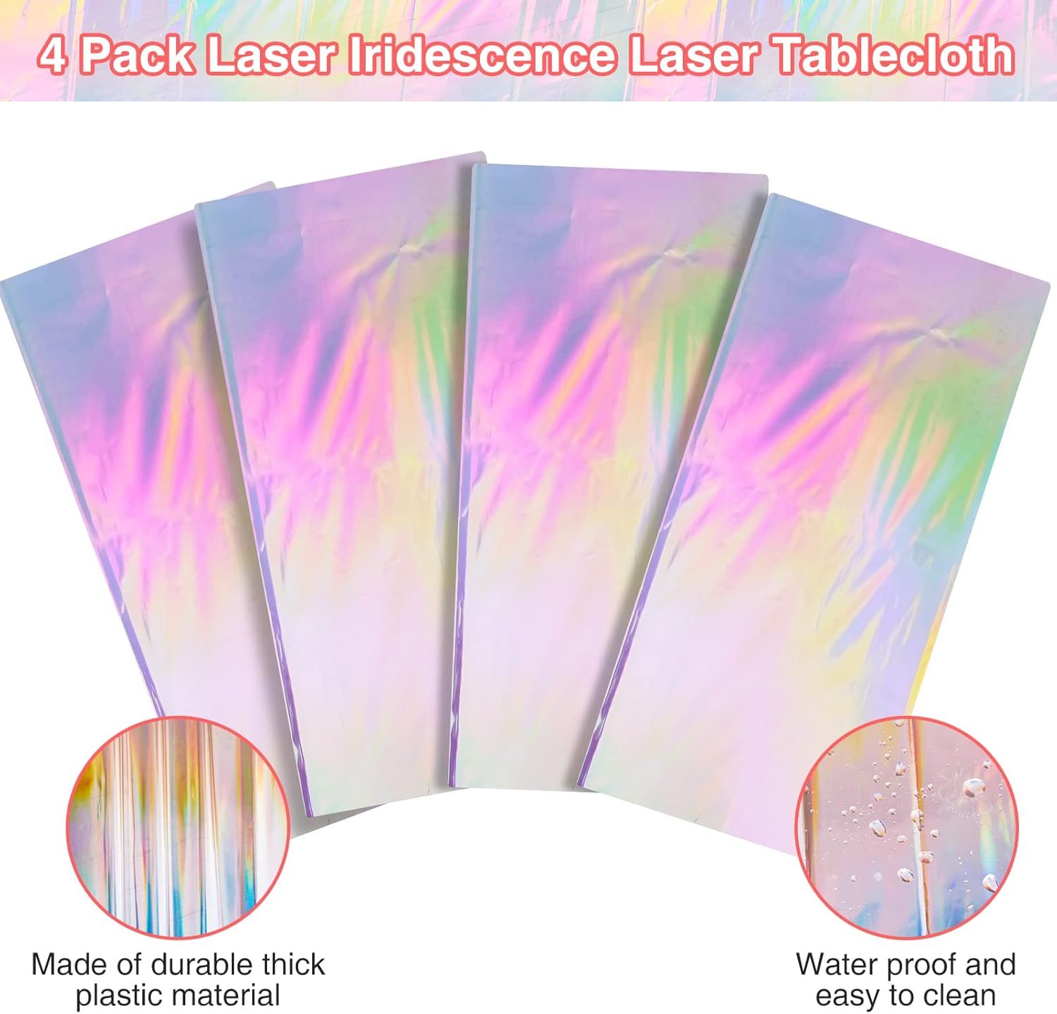 4 Pack Iridescent Plastic Tablecloths Shiny Disposable Laser Rectangle Table Covers