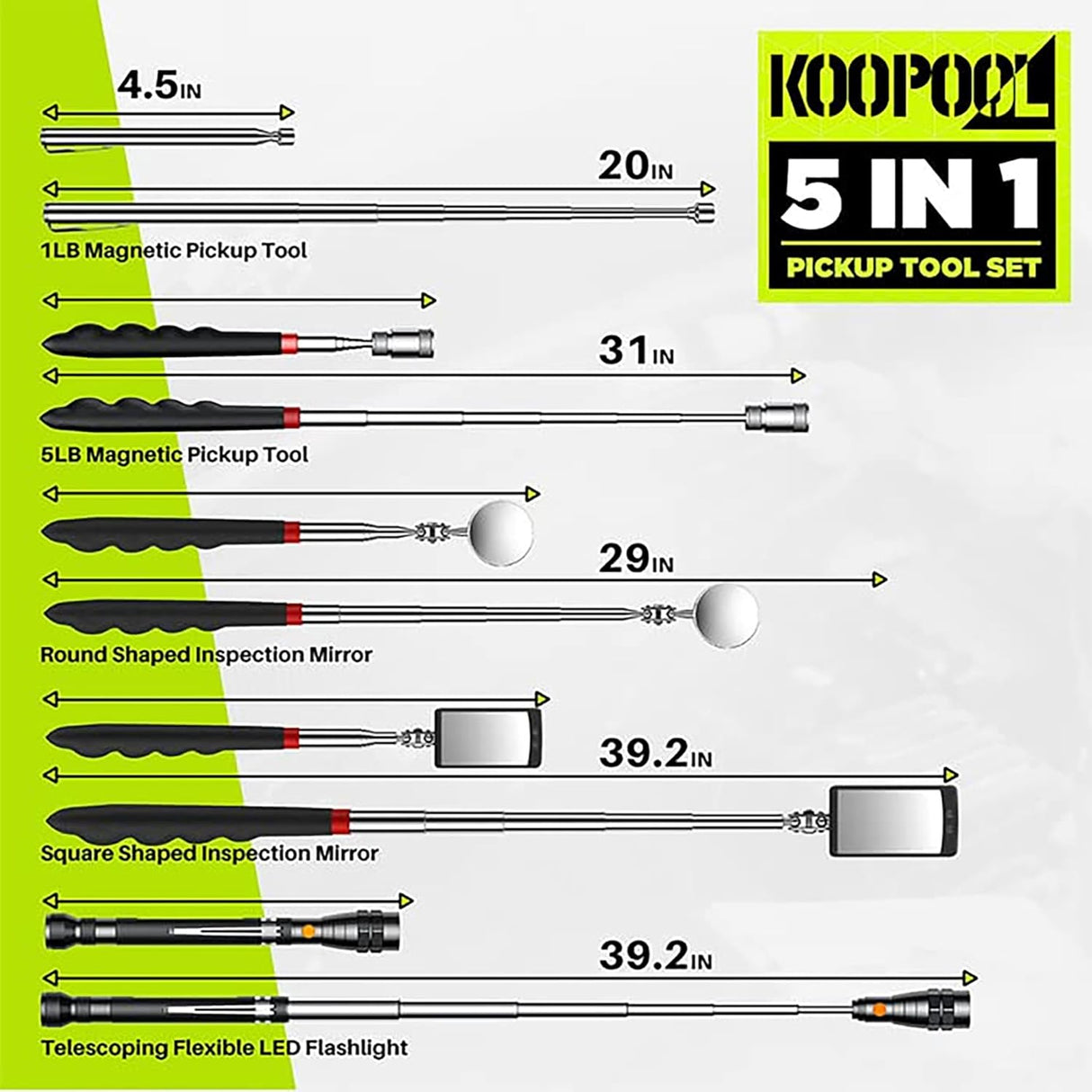 Telescoping Magnetic Pickup Tool Set-Extendable Magnet Flashlight with Inspection Mirror