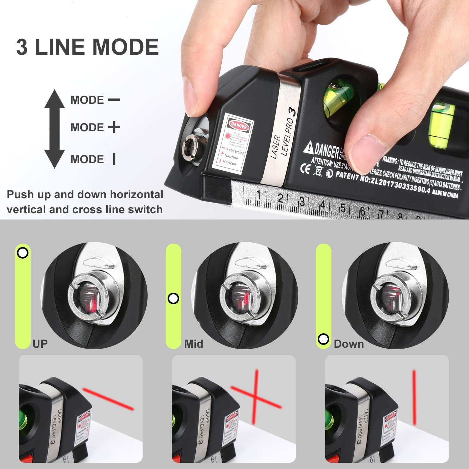 Multipurpose Laser Level Kit Standard Cross Line Laser with Metric Rulers