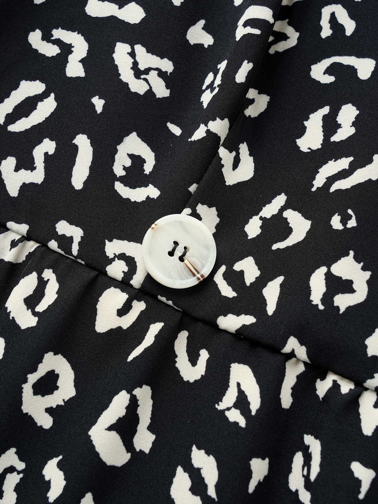 Leopard Print Suit Collar Ruffle Hem Dress