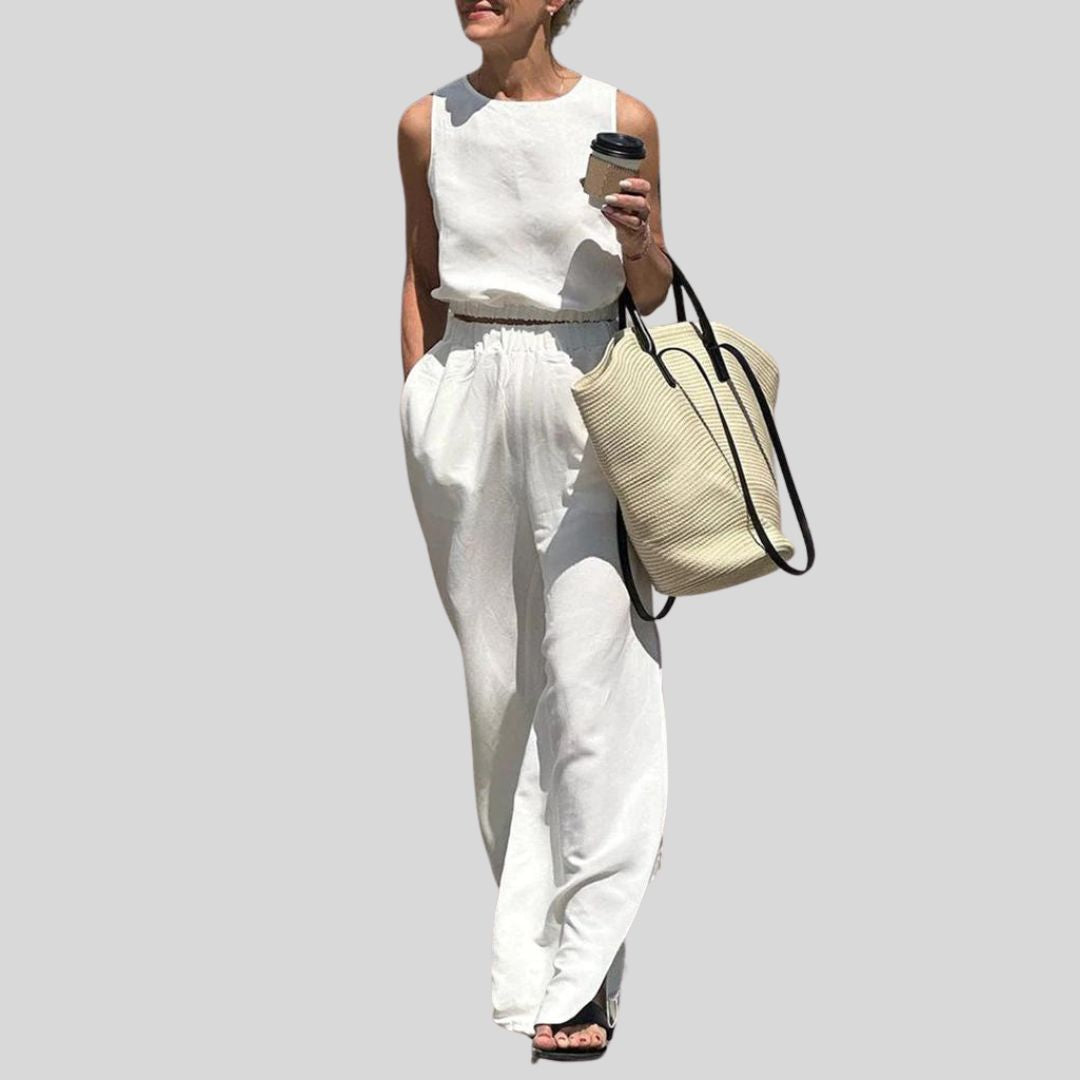 Ivy - Casual linen two-piece set with sleeveless top