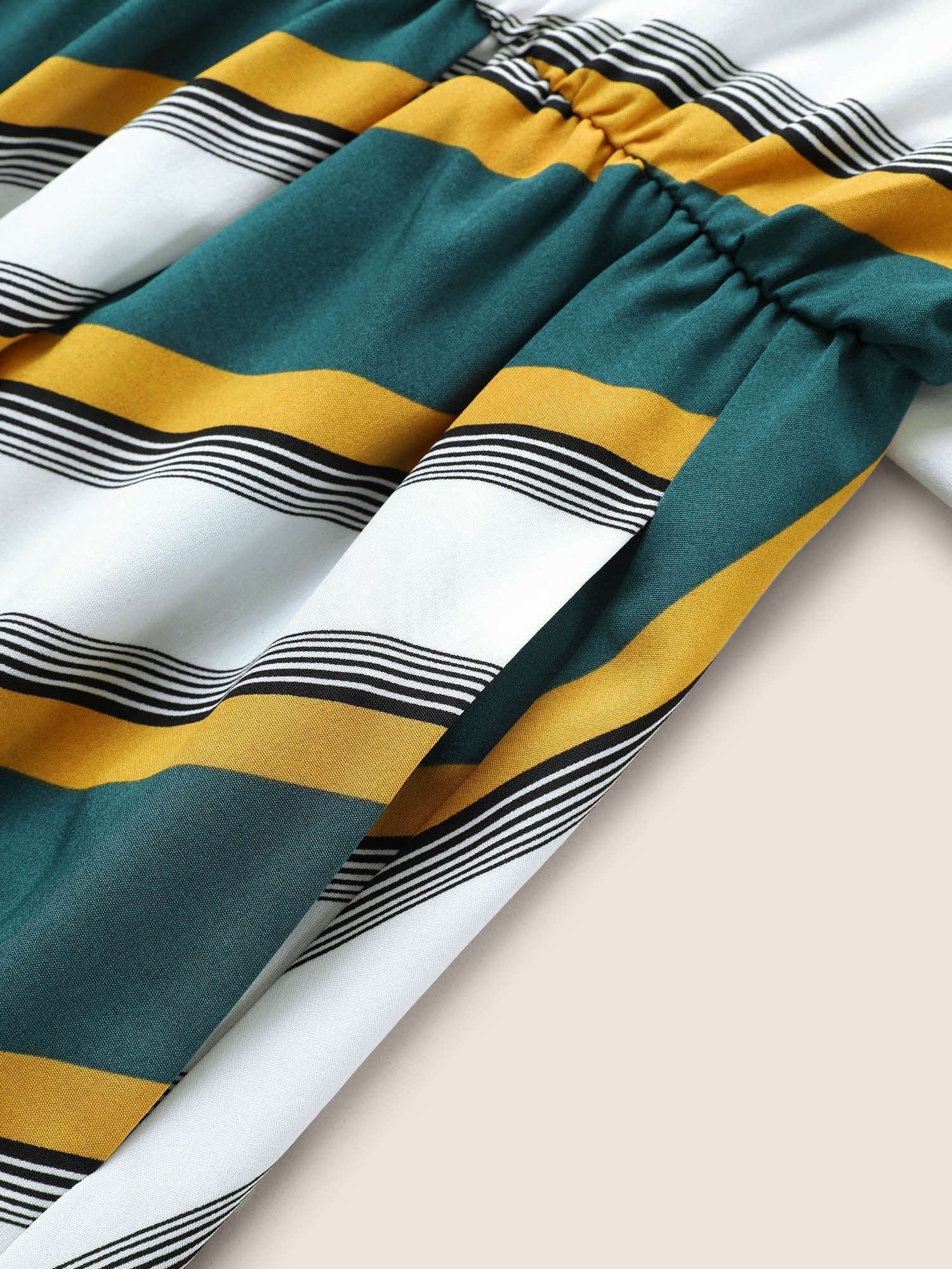 Striped Contrast Asymmetrical Neck Belted Dress