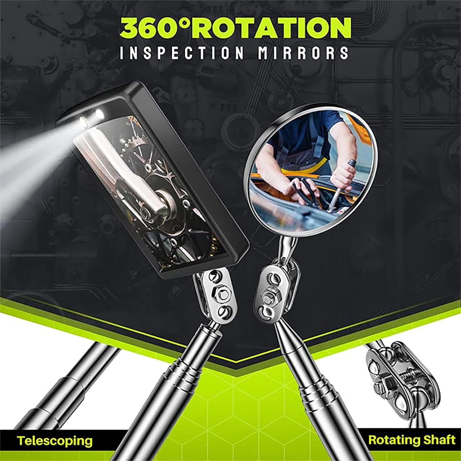 Telescoping Magnetic Pickup Tool Set-Extendable Magnet Flashlight with Inspection Mirror