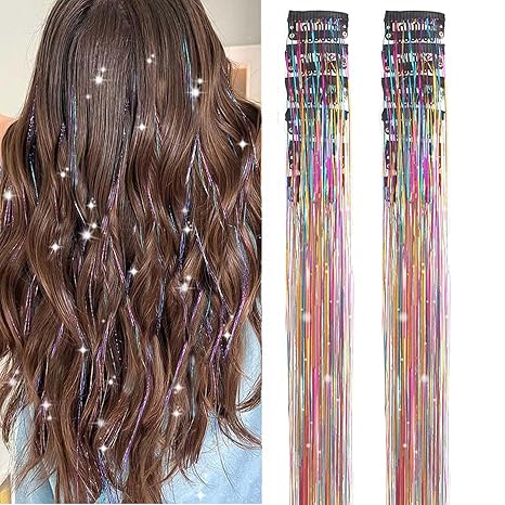 Hair Tinsel Clip in Tinsel Rainbow Fairy Glitter for Women