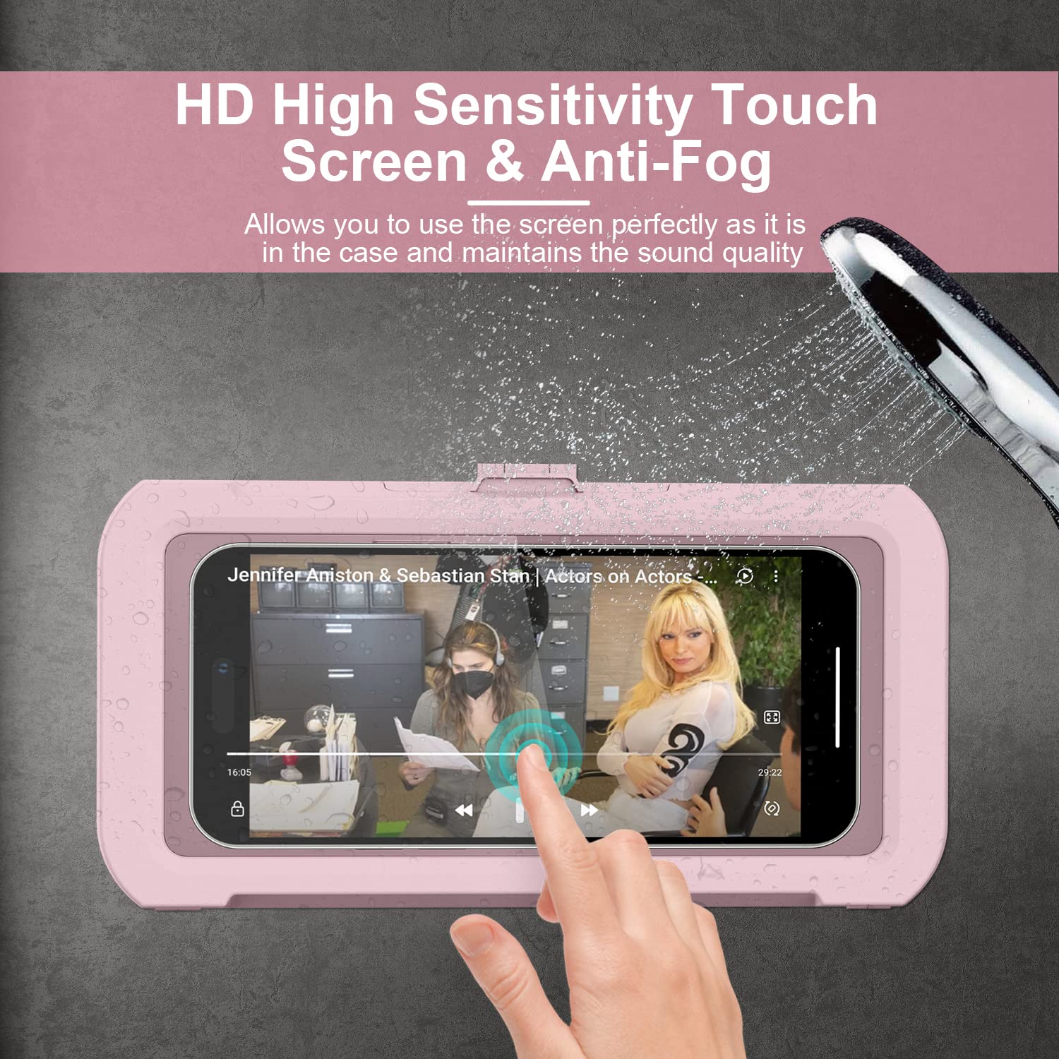 360° Rotation Shower Phone Case, Anti-Fog High Sensitivity Cover Mount Box for Bathroom