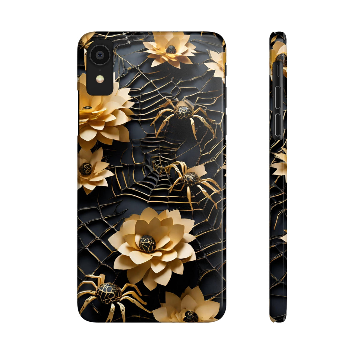 Halloween Black & Gold Spider Slim Phone Cases, Gold Flower Phone Case