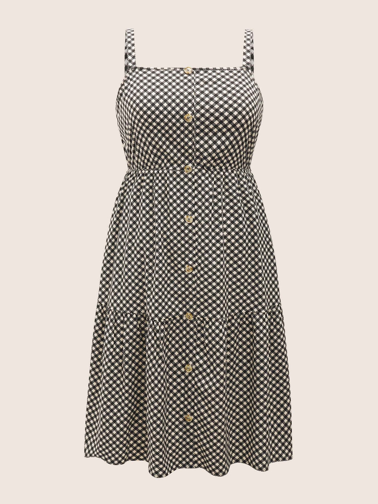 Gingham Button Detail Patchwork Cami Dress