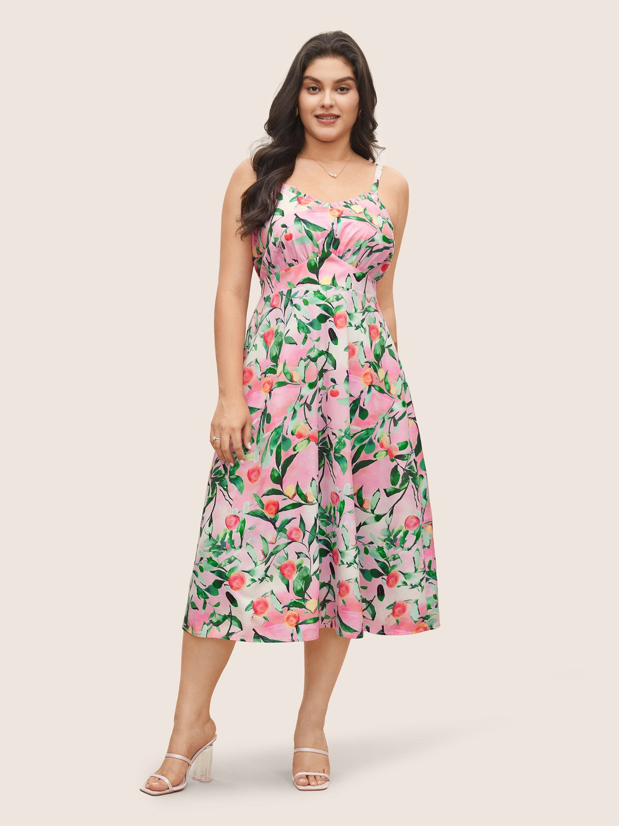 Peachs Print Frill Trim Pocket Cami Dress
