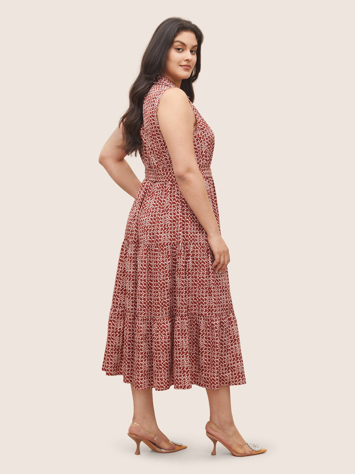 Graphic Ruffle Layered Hem Sleeveless Dress