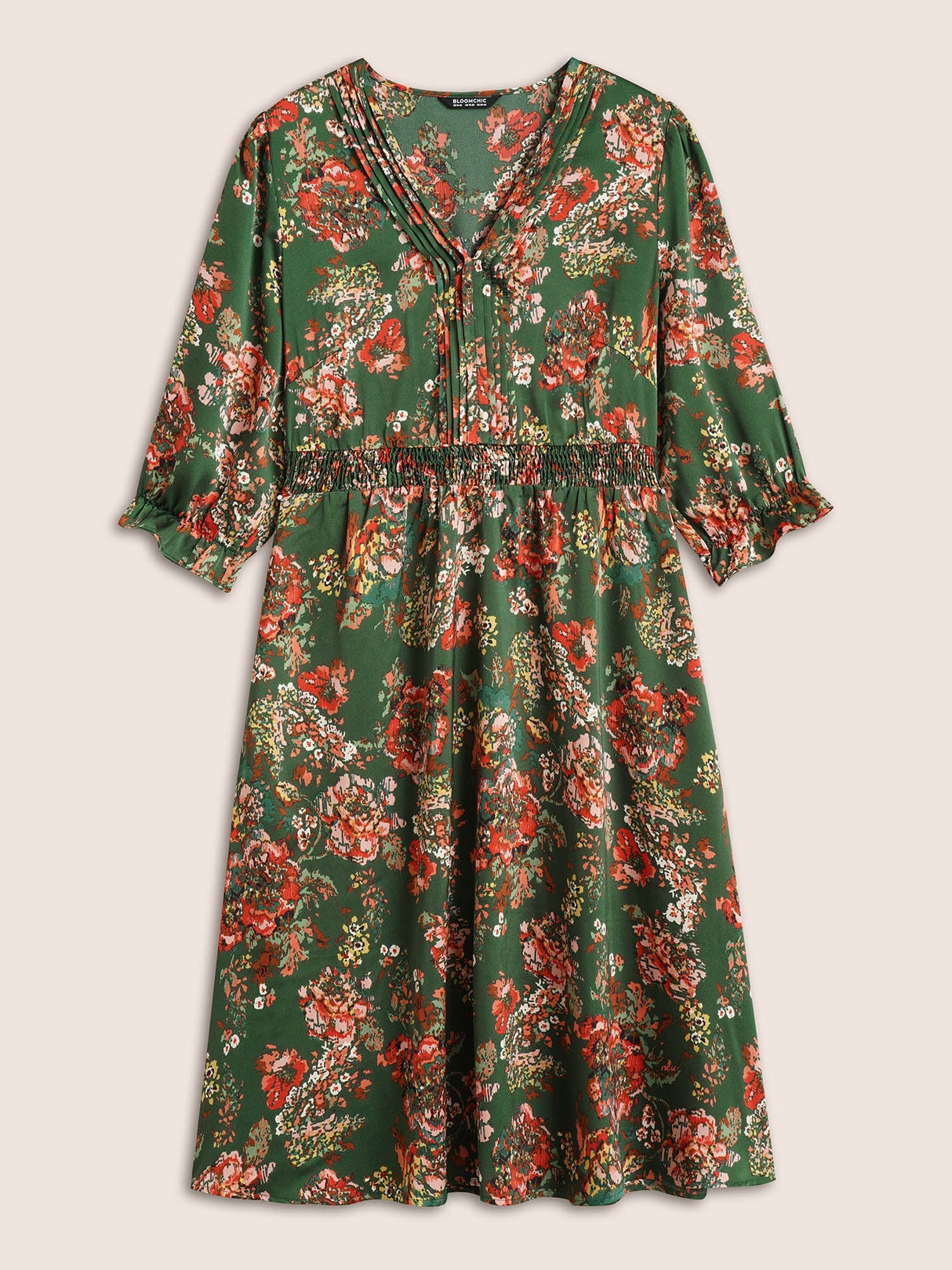 Floral Print Flutter Sleeve Shirred Pleated Dress