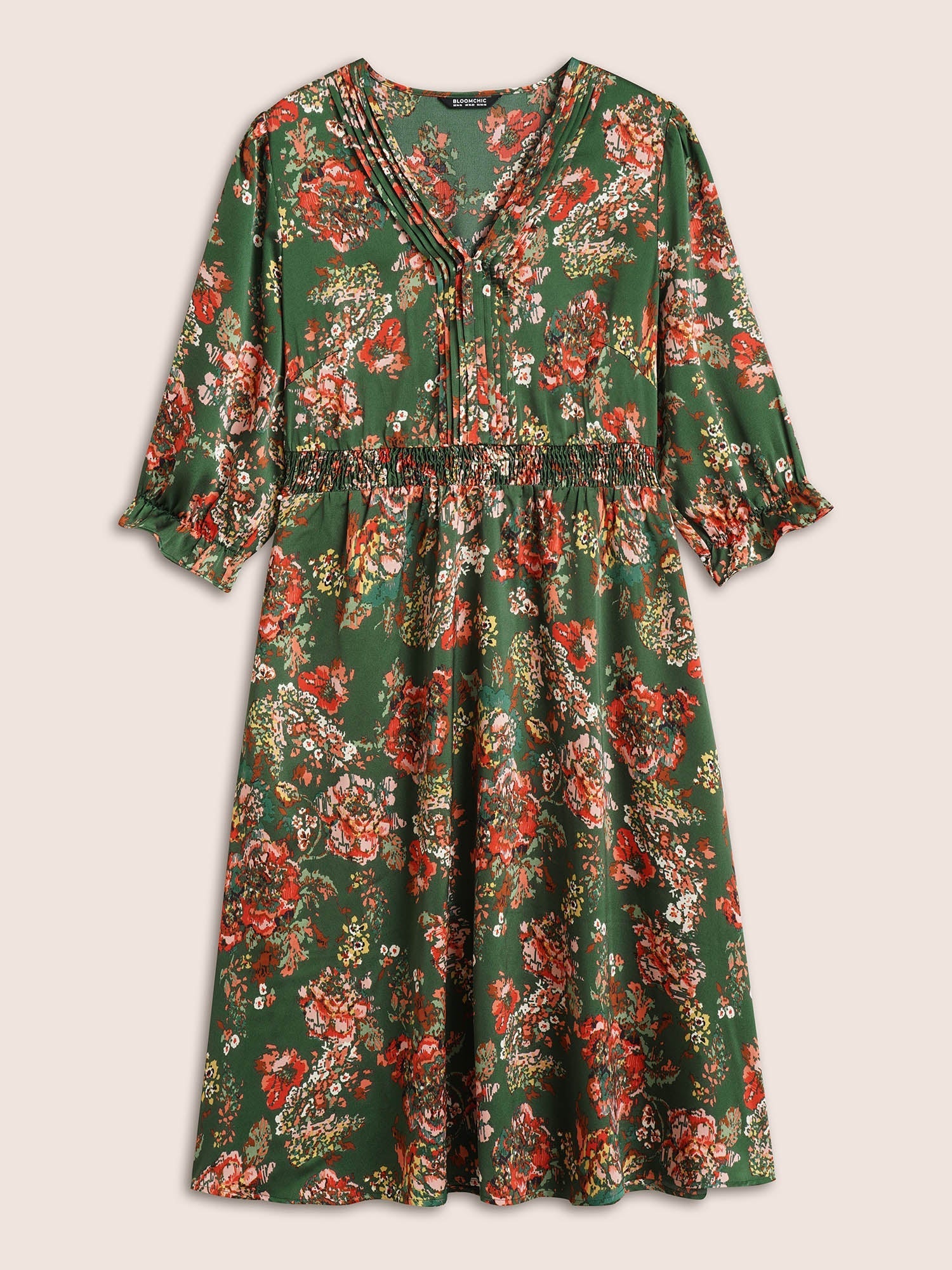 Floral Print Flutter Sleeve Shirred Pleated Dress