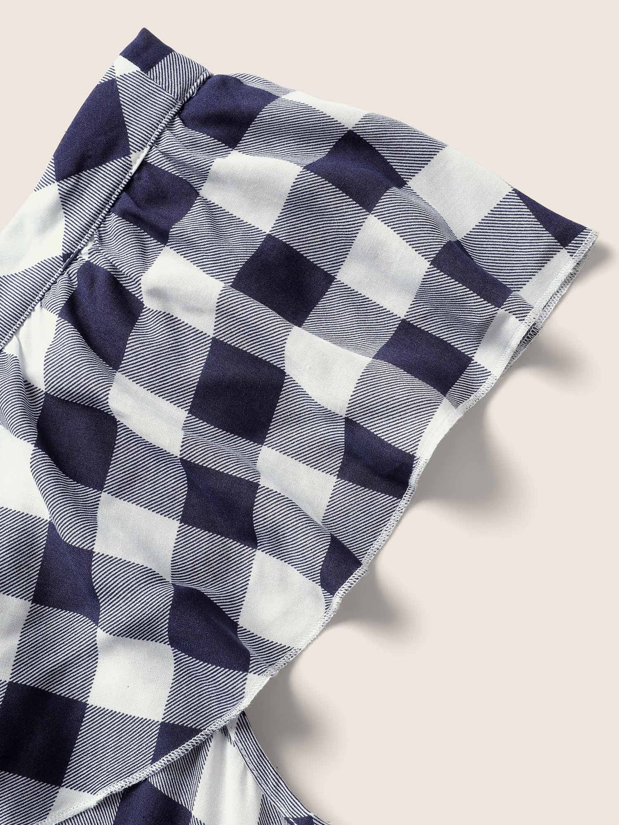 Plaid Elastic Waist Patchwork Ruffle Cap Sleeve Dress