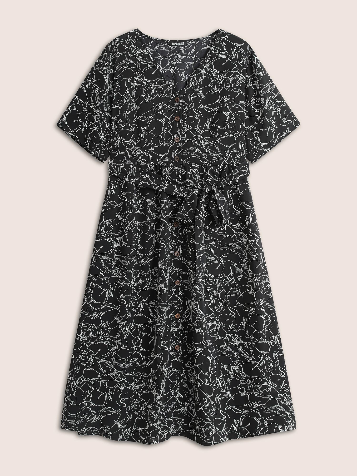 Floral Button Through Belted Pocket Dress