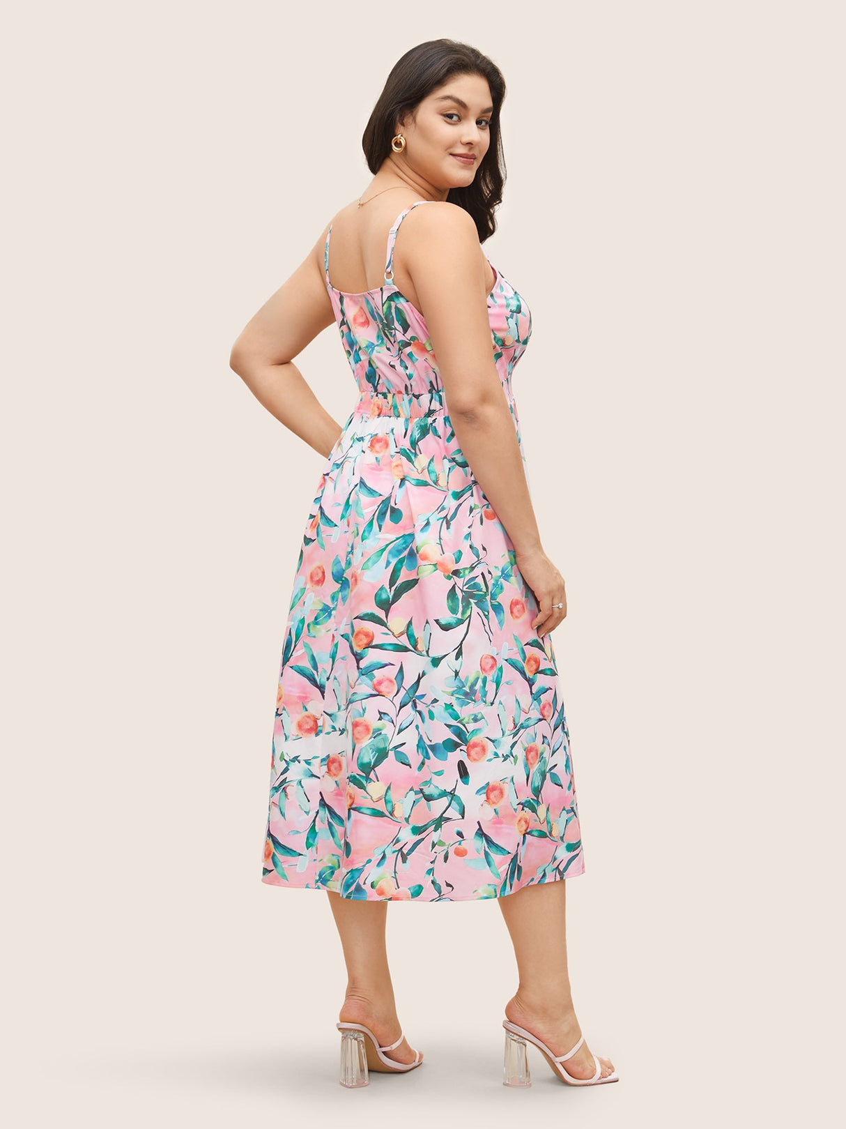 Peachs Print Frill Trim Pocket Cami Dress