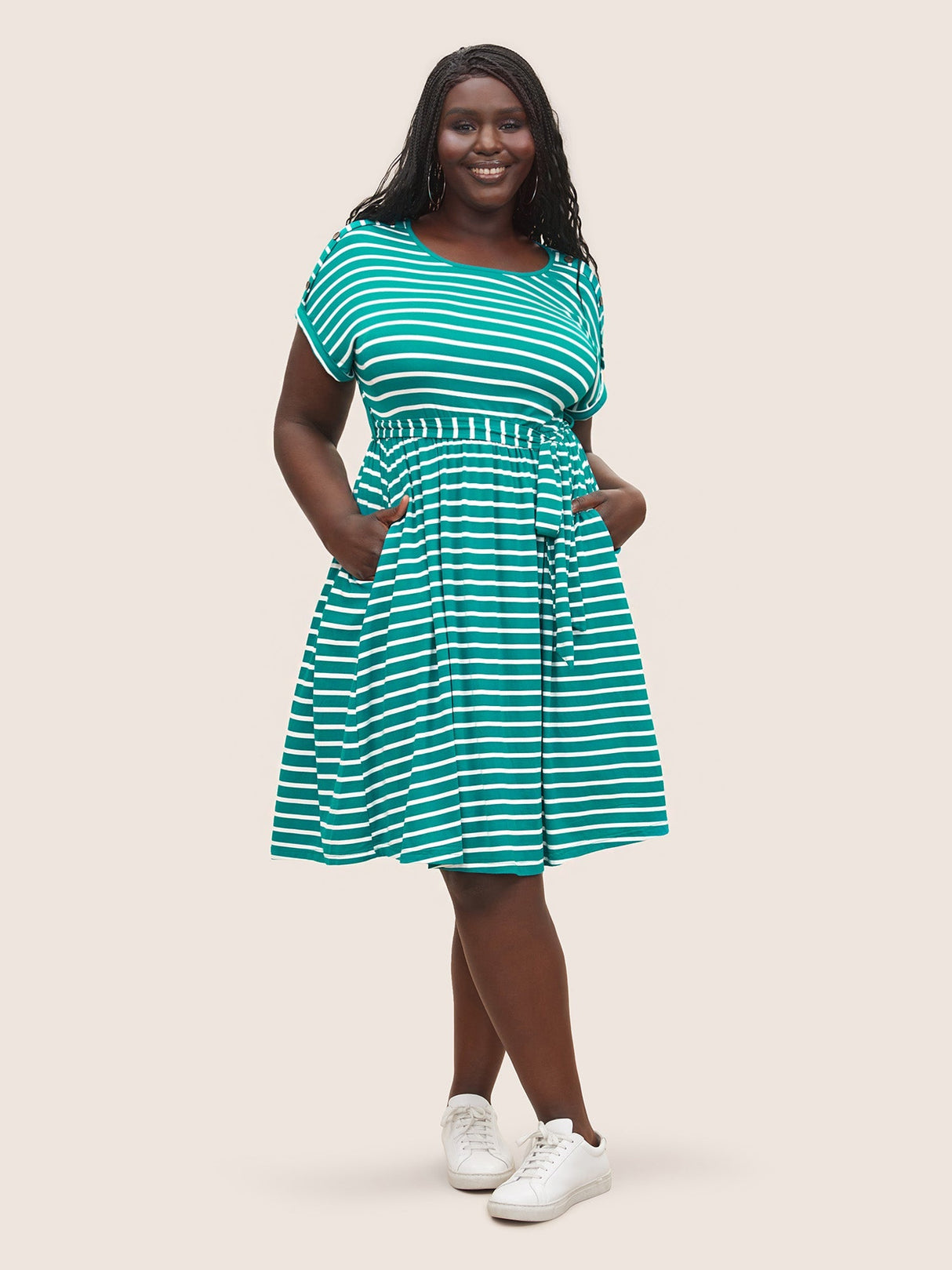 Supersoft Essentials Striped Dolman Sleeve Belted Dress