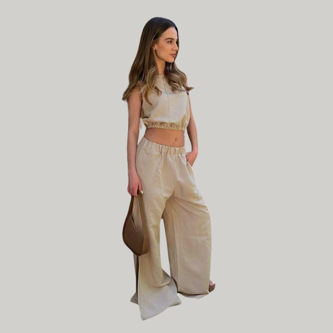 Ivy - Casual linen two-piece set with sleeveless top
