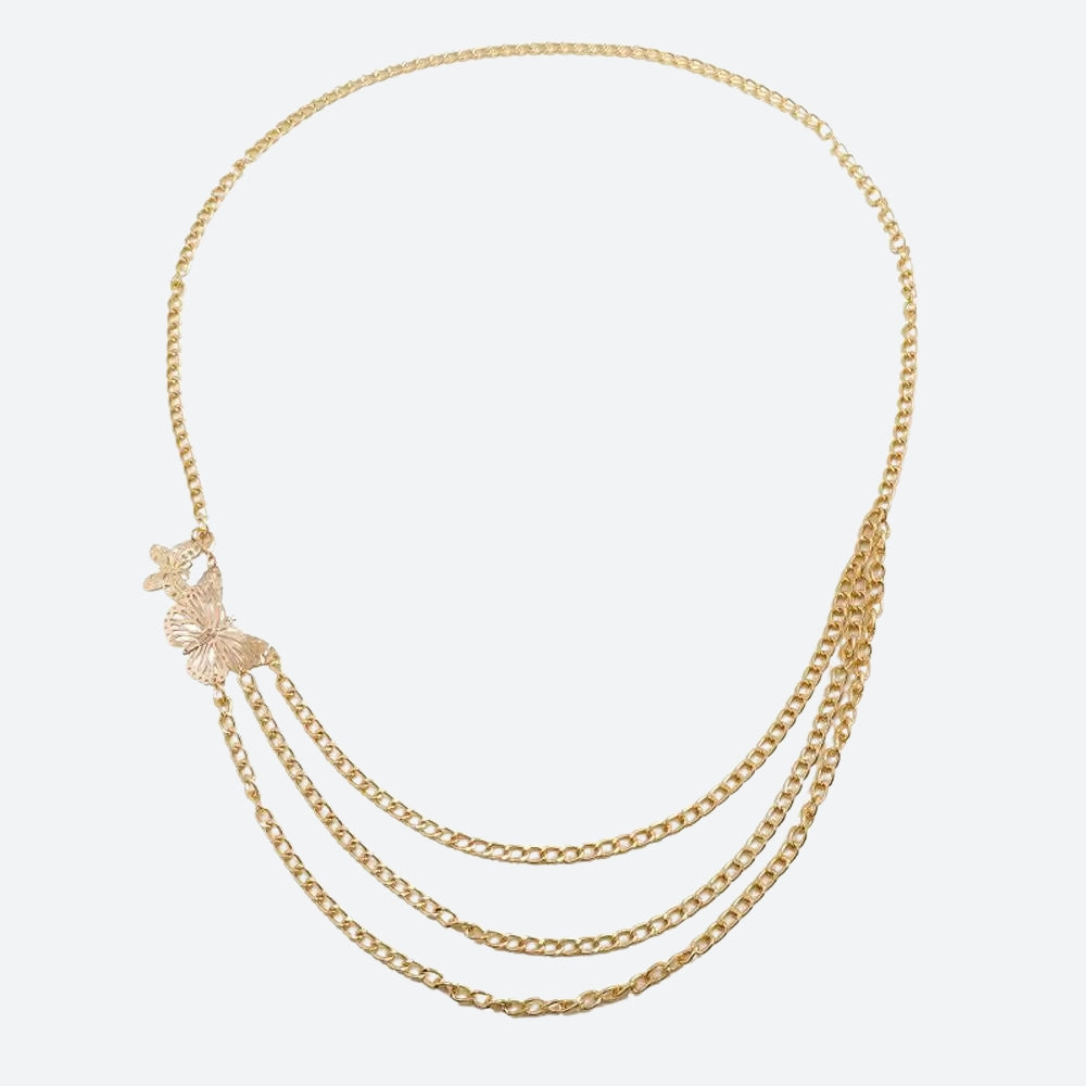 Helena - Multi-layered chain necklace with butterfly pendant