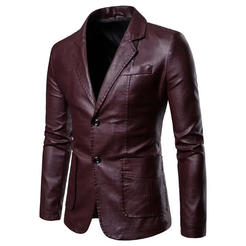 Harbert - Lapel Leather Suit Jacket for Men