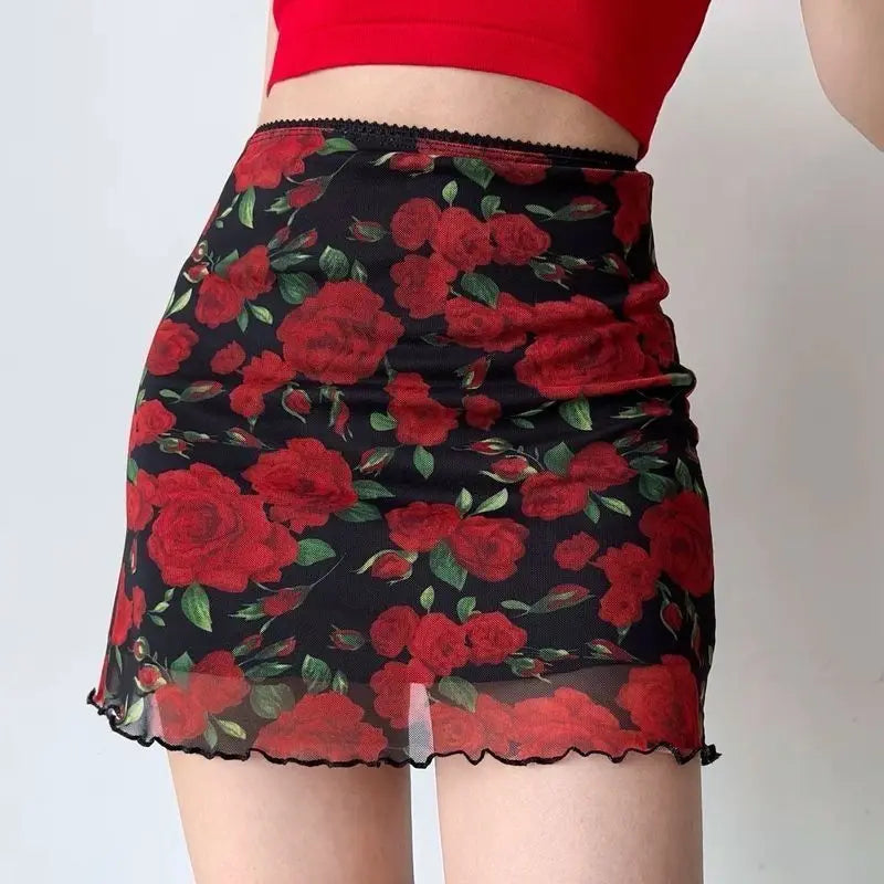 Elegant Korean-style mini skirt with butterfly print