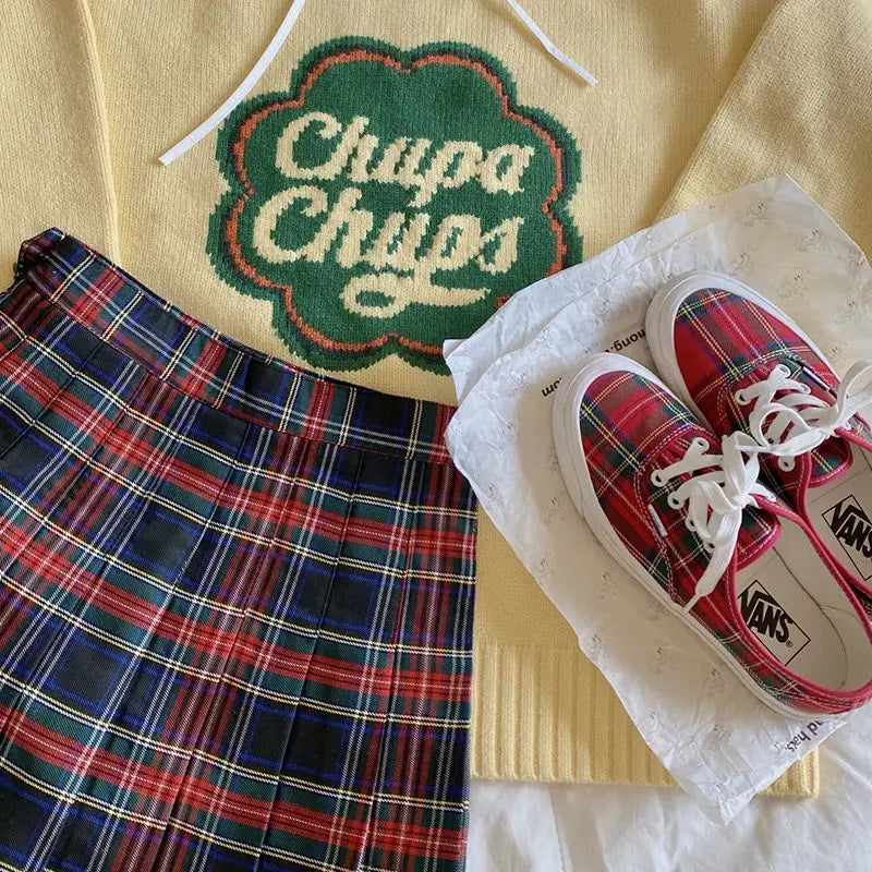 Chequered pleated mini skirt