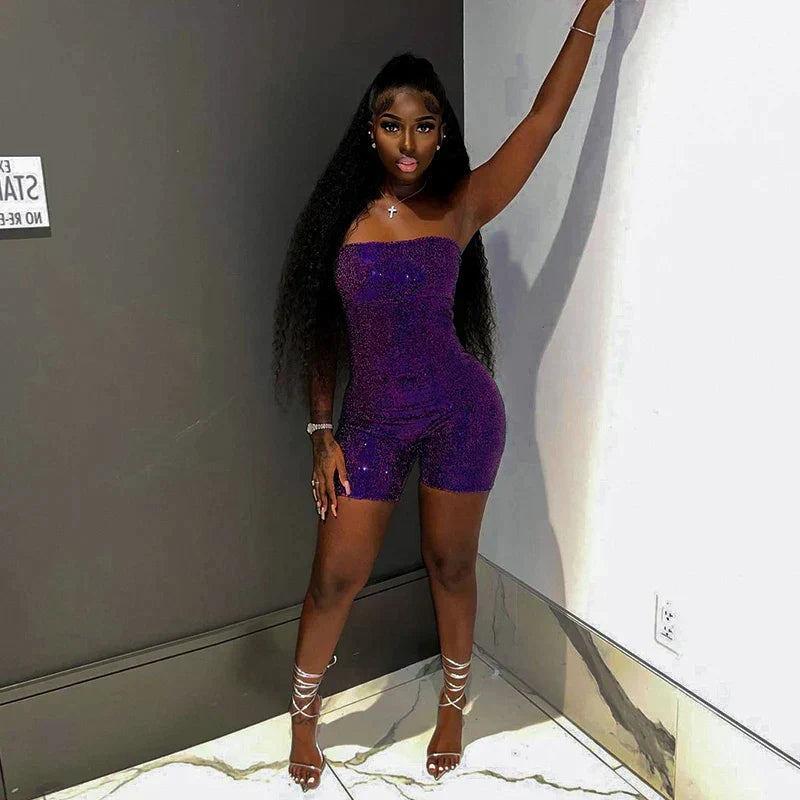 Evelina - Glittering sequin jumpsuit with strapless cut