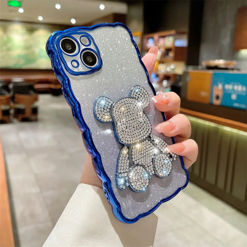 Bling Rhinestone for iPhone 11 14 12 13 Pro Max Case Glitter Diamond Cute Bear