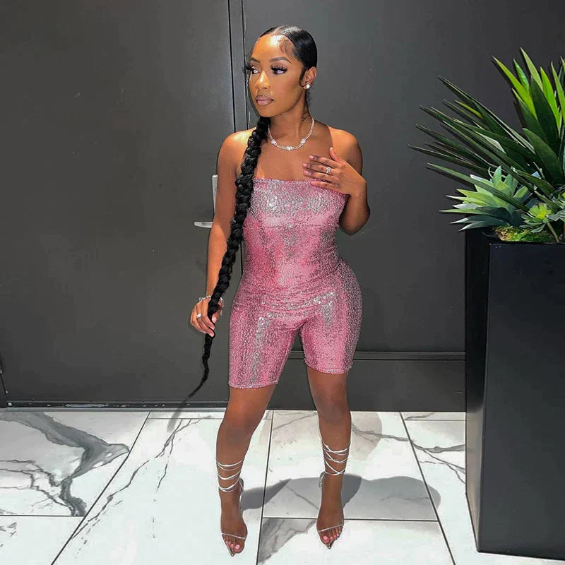 Evelina - Glittering sequin jumpsuit with strapless cut
