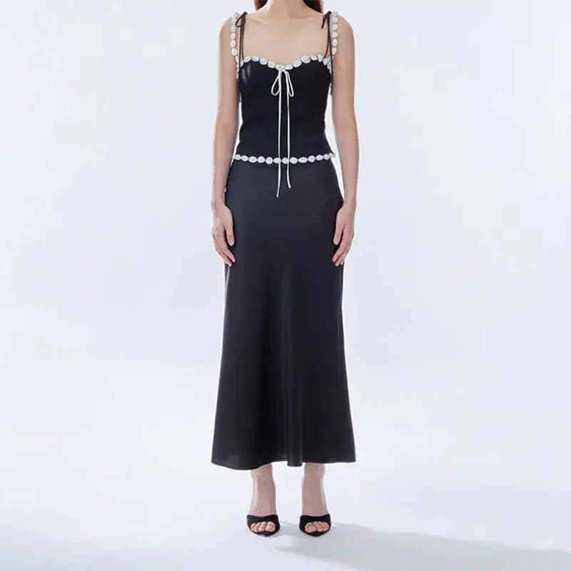 Kelly - Satin camisole and skirt set with drawstring detail