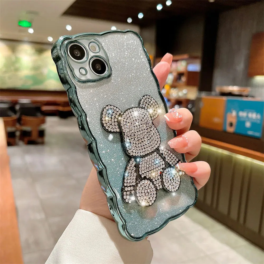 Bling Rhinestone for iPhone 11 14 12 13 Pro Max Case Glitter Diamond Cute Bear